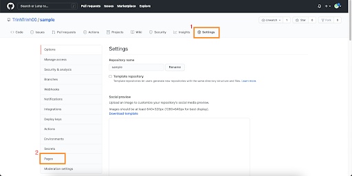 Creating Github Page in Settings